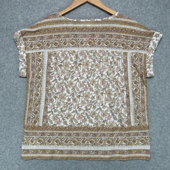 Lucky Brand Women's Medium Floral Print Tie Neck Short Sleeve Blouse Top NWT - Picture 3 of 9